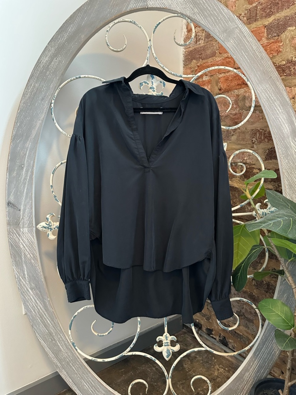 Free People Black Layered V-Neck Long-Sleeve Blouse